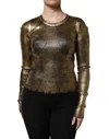 Dolce & Gabbana Gold Round Neck Long Sleeve Pullover Top In Brown