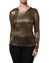Dolce & Gabbana Gold Round Neck Long Sleeve Pullover Top In Brown
