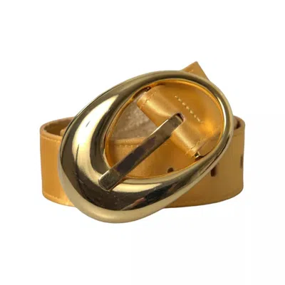 Pre-owned Dolce & Gabbana Gold Satin Leather Oval Metal Buckle Women's Belt ()