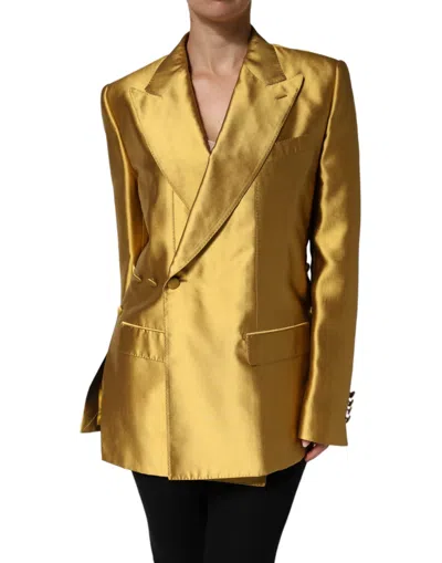 Pre-owned Dolce & Gabbana Gold Satin Long Sleeves Blazer Coat Women's Jacket ()