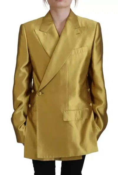 Pre-owned Dolce & Gabbana Gold Satin Long Sleeves Blazer Coat Women's Jacket ()