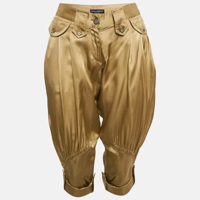 Pre-owned Dolce & Gabbana Gold Satin Trim Detail Capri Pants S