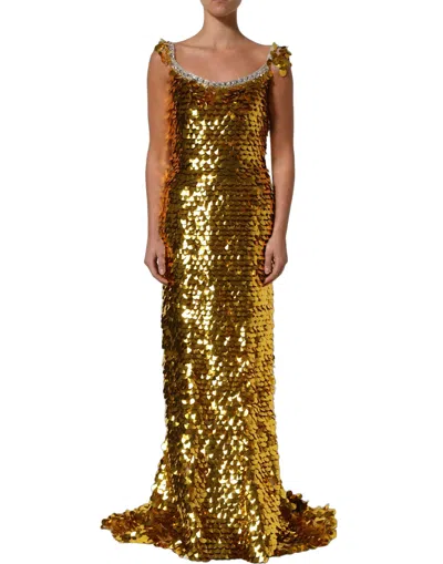 Pre-owned Dolce & Gabbana Gold Sequin Embellished Sleeveless Gown Women's Dress ()