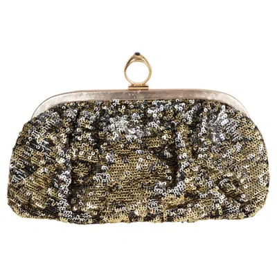 Pre-owned Dolce & Gabbana Gold Sequin Ring Kiss Lock Clutch Bag In Black
