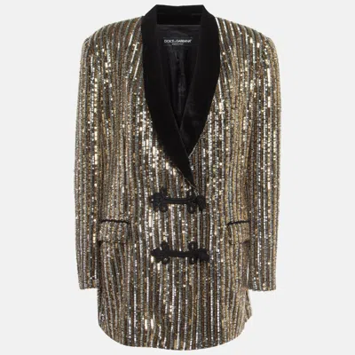 Pre-owned Dolce & Gabbana Gold Sequin Toggle Up Blazer M