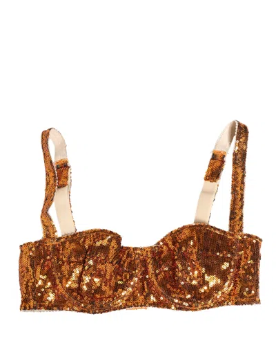Dolce & Gabbana Gold Sequined Nyon Balconnet Bra Underwear