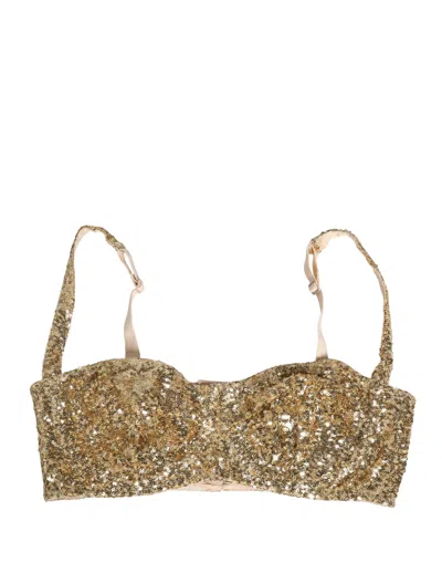 Dolce & Gabbana Gold Sequined Semi-pad Underwire Bra Underwear In Black