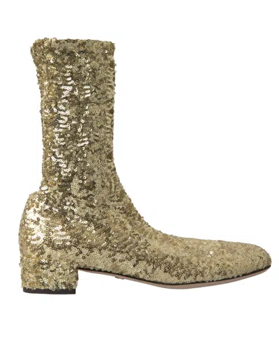 Dolce & Gabbana Gold Sequined Short Boots Stretch Women's Shoes