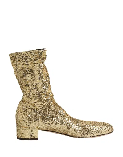 Dolce & Gabbana Gold Sequined Short Boots Stretch Women's Shoes