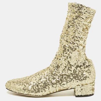 Pre-owned Dolce & Gabbana Gold Sequins And Mesh Boots Size 36