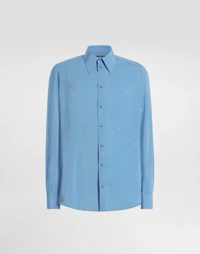 Dolce & Gabbana Gold Shirt In Silk Jacquard In Blue