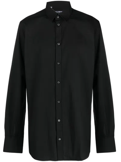 Dolce & Gabbana Gold Shirt In Stretch Cotton Poplin In Black