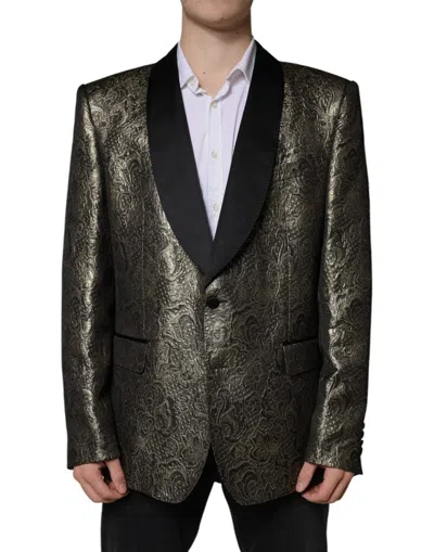 Dolce & Gabbana Gold Sicilia Jacquard Single Breasted Coat Blazer