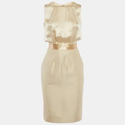 Pre-owned Dolce & Gabbana Gold Silk & Crepe Shift Mini Dress Xs