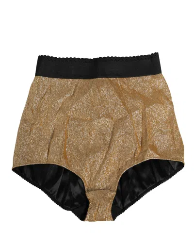 Dolce & Gabbana Gold Silk Blend High Waist Girdle Panty Underwear In Black