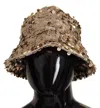 Dolce & Gabbana Gold Silk Sequin Embellished Designer Brim Bucket Hat In Gold