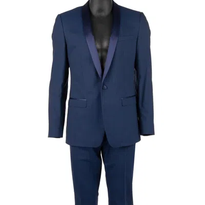 Pre-owned Dolce & Gabbana Gold Silk Shawl Lapel Wool Light Suit Jacket Pants Blue 12393