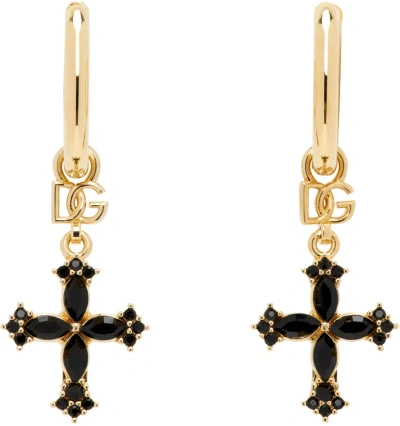 Dolce & Gabbana Gold Small Cross Earrings In Zoo00 Oro