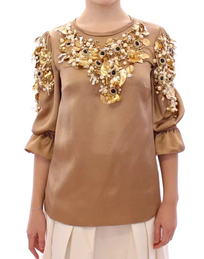 Pre-owned Dolce & Gabbana Gold Special Piece Runway Crystal Women's Blouse ()