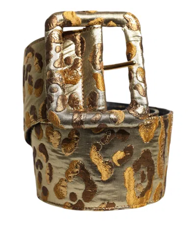 Pre-owned Dolce & Gabbana Gold Spotted Jacquard Fabric Wide Waist Women's Belt ()