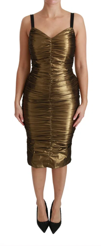 DOLCE & GABBANA DOLCE & GABBANA GOLD STRETCH LAME RUCHED WOMEN'S DRESS