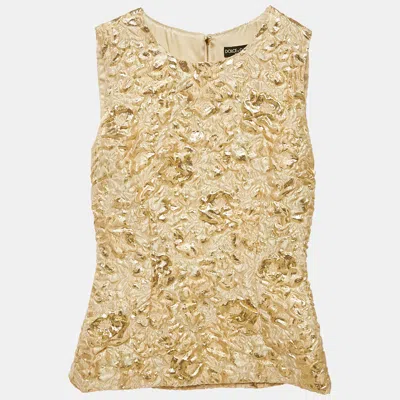 Pre-owned Dolce & Gabbana Gold Textured Lurex Sleeveless Blouse Xs