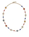 Dolce & Gabbana Gold Tone Brass Chain Floral Crystal Beaded Necklace In Gold