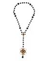 Dolce & Gabbana Gold Tone Brass Cross Black Beaded Chain Rosary Men's Necklace In Black