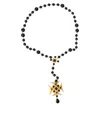 DOLCE & GABBANA GOLD TONE BRASS CROSS BLACK BEADED CHAIN ROSARY NECKLACE