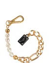 Dolce & Gabbana Gold Tone Brass Faux Pearl Logo Embellish Charm Bracelet In Gold