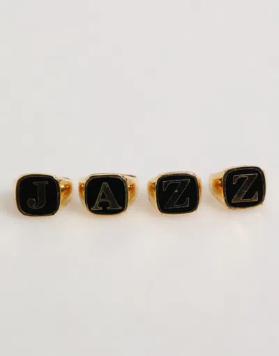 Dolce & Gabbana Gold Tone Brass Jazz Letter Set 4 Pieces Adjustable Men's Ring In Black