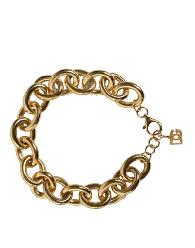 Pre-owned Dolce & Gabbana Gold Tone Brass Maxi Chain Lobster Clasp Logo Women's Bracelet ()