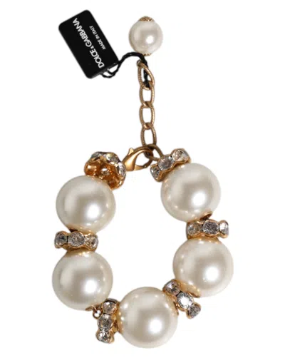 Pre-owned Dolce & Gabbana Gold Tone Brass Maxi Pearl Lobster Clasp Logo Women's Bracelet ()