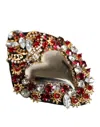 Dolce & Gabbana Gold Tone Brass Sacred Heart Crystal Embellished Brooch In Red