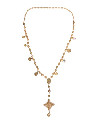 Dolce & Gabbana Gold Tone Chain Brass Beaded Statement Sicily Women's Necklace