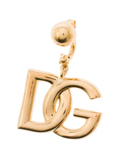 Dolce & Gabbana Gold-tone Dangling Earrings With Dg Logo In Brass Woman