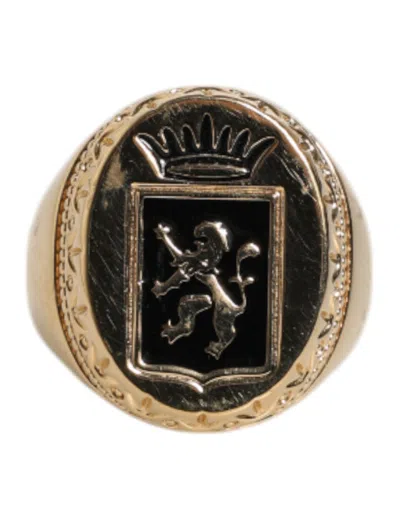 Pre-owned Dolce & Gabbana Gold Tone Engraved Logo Two Color Jewelry Men's Ring ()