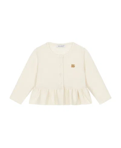 Dolce & Gabbana Gold-tone Logo Lettering Cashmere Cardigan In White