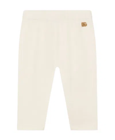 Dolce & Gabbana Gold-tone Logo-lettering Cashmere Leggings In White