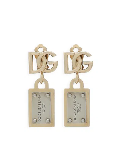 Dolce & Gabbana Logo-lettering Drop Earrings In Gold