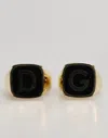 Dolce & Gabbana Gold-tone Real Brass Black Enamel "dg" Adjustable Rings In Black