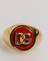 Dolce & Gabbana Gold Tone Real Brass Red Dg Logo Men Ring In Red