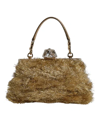 Pre-owned Dolce & Gabbana Gold Vanda Chain Strap Tinsel Crystal Evening Clutch Women's Bag ()