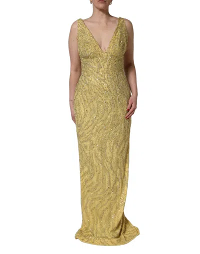 Dolce & Gabbana Gold V-neckline Mermaid Sequinned Gown Dress In Green