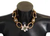 Dolce & Gabbana Gold White Lily Floral Chain Statement Women's Necklace In Gold