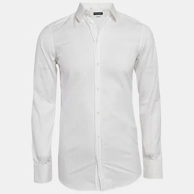 Pre-owned Dolce & Gabbana Gold White Striped Cotton Button Front Shirt S