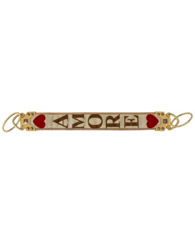 Dolce & Gabbana Gold White Textile Leather Amore S