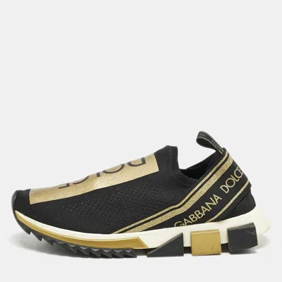 Pre-owned Dolce & Gabbana Gold/black Knit Fabric Sorrento Slip On Sneakers Size 43