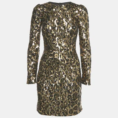 Pre-owned Dolce & Gabbana Gold/black Sequin Mini Dress S
