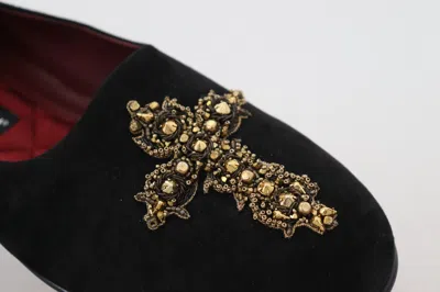 Dolce & Gabbana Gold-embellished Suede Loafer In Black
